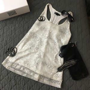 NWOT INC cream & gray sequin tank top
